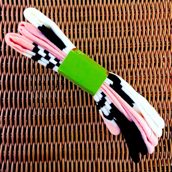 NEW KATE SPADE 3Pr Pink, Black & White Stripe & Polkadot Crew Socks - Picture 5 of 10